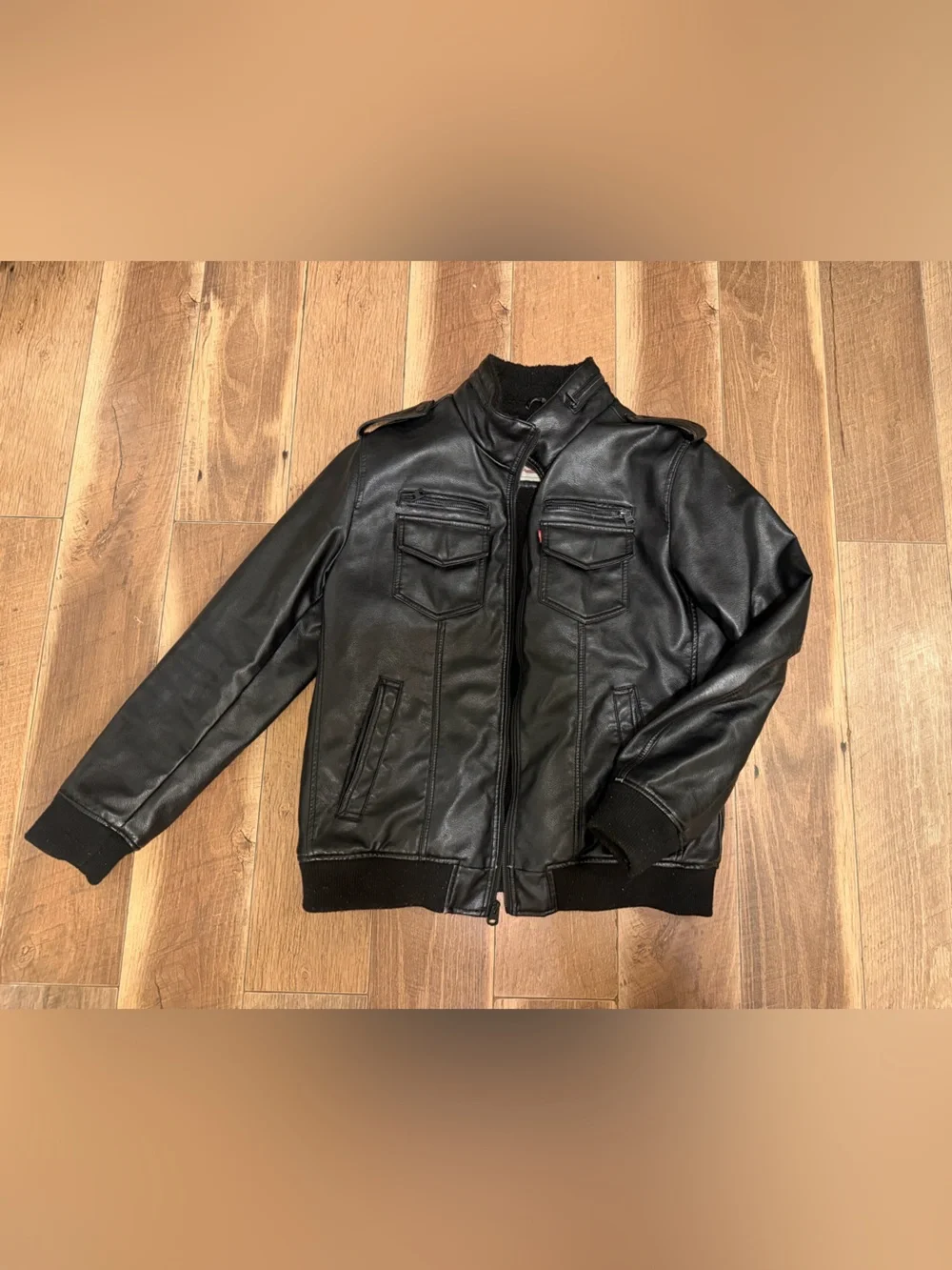 Levi's Black Faux Leather Bomber Jacket